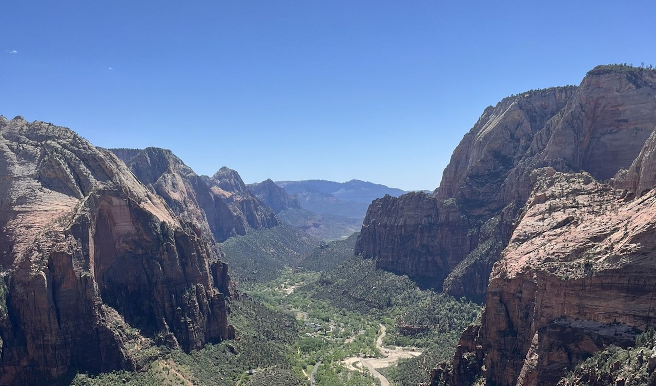 The breathtaking 360-degree panoramic view from the summit of Angels Landing.